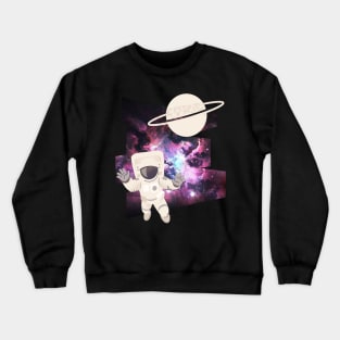 Floating astronaut Ufo alien abduction funny cute spaceship moon mars cosmic space Crewneck Sweatshirt